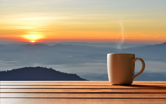 Coffee mountain sunset lens flare free wallpaper for desktop - medium preview image