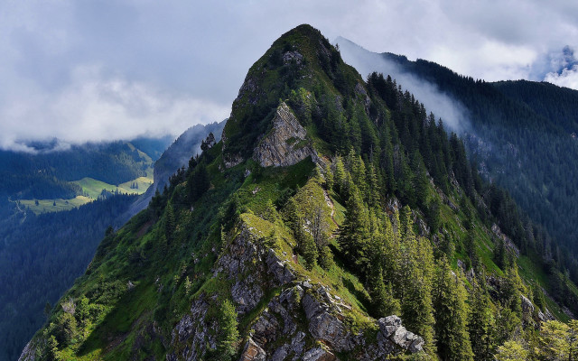 Mountain peak trees clouds blue free wallpaper for desktop - medium preview image