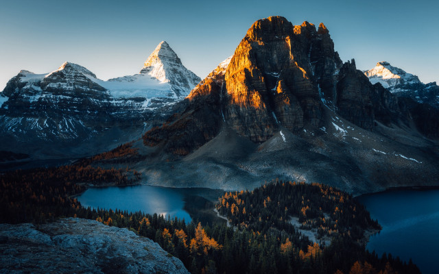 Mountain lake forest sunset snowy free wallpaper for desktop - medium preview image