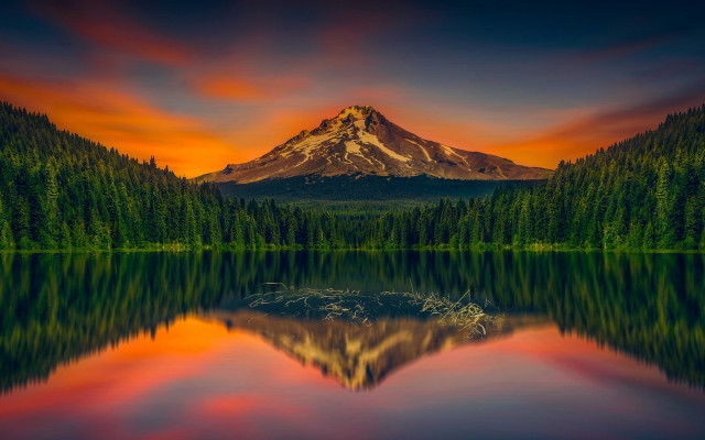 Mountain reflection sunset lake urban free wallpaper for desktop - medium preview image