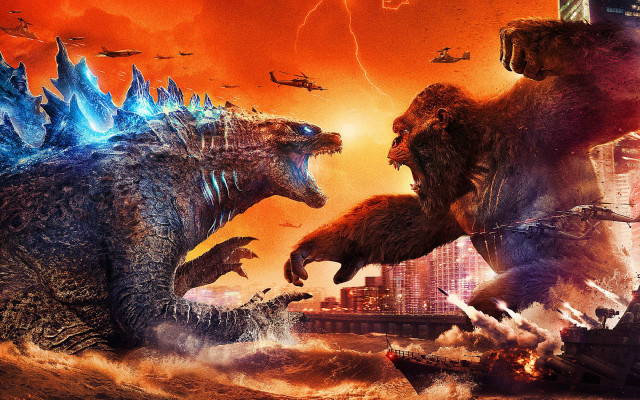 Godzilla bear city battle lightning free wallpaper for desktop - medium preview image