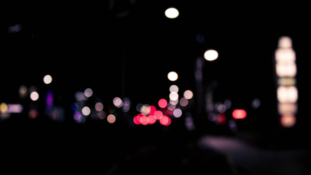 City street night bokeh moon free wallpaper for desktop - medium preview image