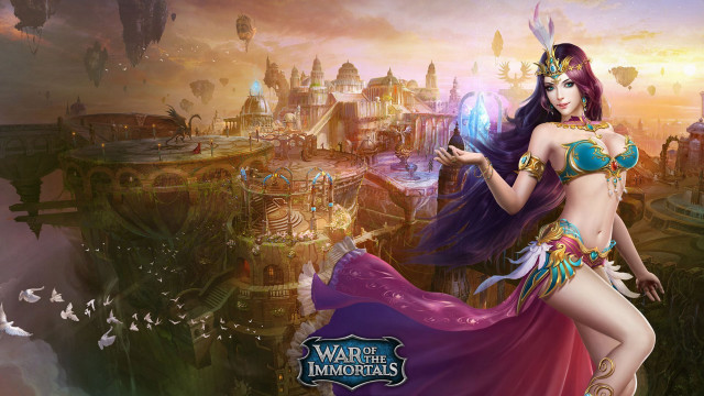 Woman costume cityscape castle glowing free wallpaper for desktop - medium preview image