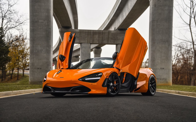 Orange sports car bridge open free wallpaper for desktop - medium preview image