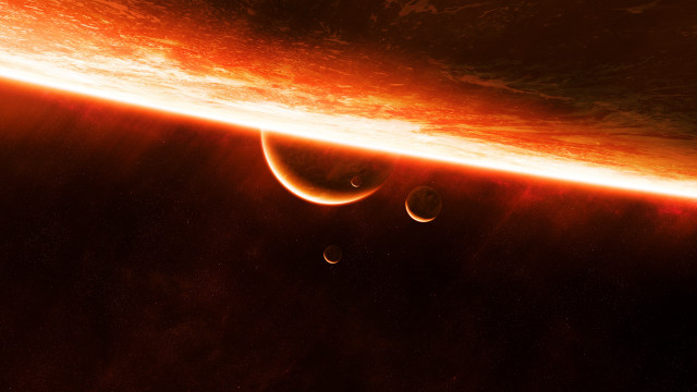Planets orange glow space night free wallpaper for desktop - medium preview image
