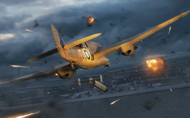 Plane smoke over ocean battle free wallpaper for desktop - medium preview image