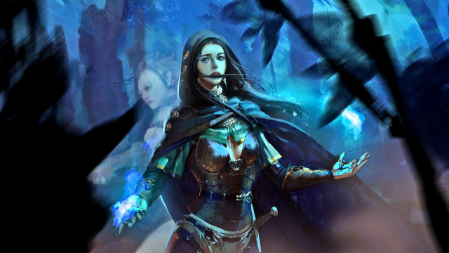 Woman forest shark sword magic free wallpaper for desktop - medium preview image