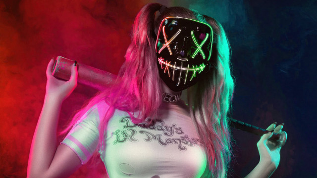 Neon mask woman cigarette glow free wallpaper for desktop - medium preview image