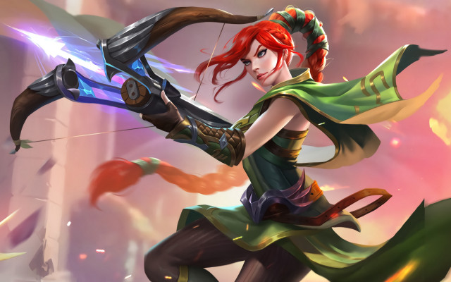 Red haired woman bow sky free wallpaper for desktop - medium preview image