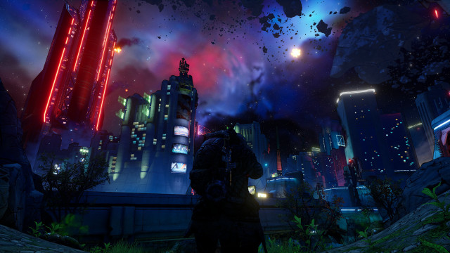 Futuristic city night neon fireworks free wallpaper for desktop - medium preview image