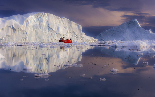 Boat iceberg ocean cloudy sky free wallpaper for desktop - medium preview image