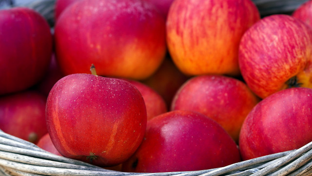 Basket red apples table oranges free wallpaper for desktop - medium preview image