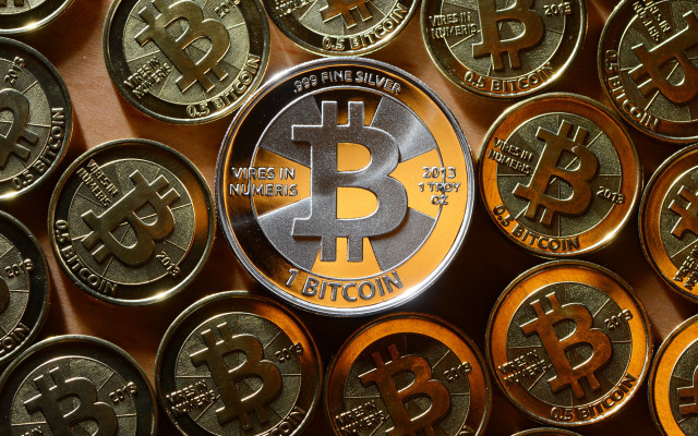 Bitcoin coins futurism clock gear free wallpaper for desktop - medium preview image