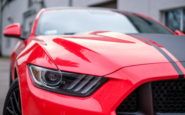 Red mustang building black stripe free wallpaper for desktop - medium preview image