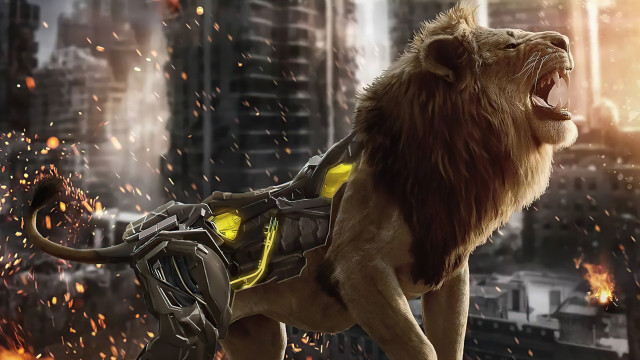 Lion backpack city fire smoke free wallpaper for desktop - medium preview image