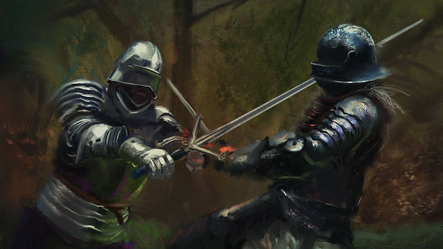 Knights armor forest duel sword free wallpaper for desktop - medium preview image