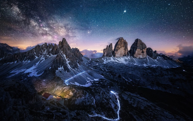 Night sky mountains trail stars free wallpaper for desktop - medium preview image