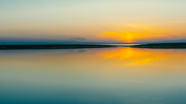 Sunset lake boat clouds orange free wallpaper for desktop - medium preview image