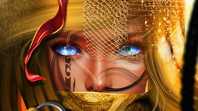 Woman veil blueeyes goldheaddress redscarf free wallpaper for desktop - medium preview image