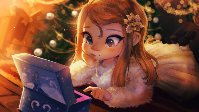 Girl christmas laptop fur coat free wallpaper for desktop - medium preview image