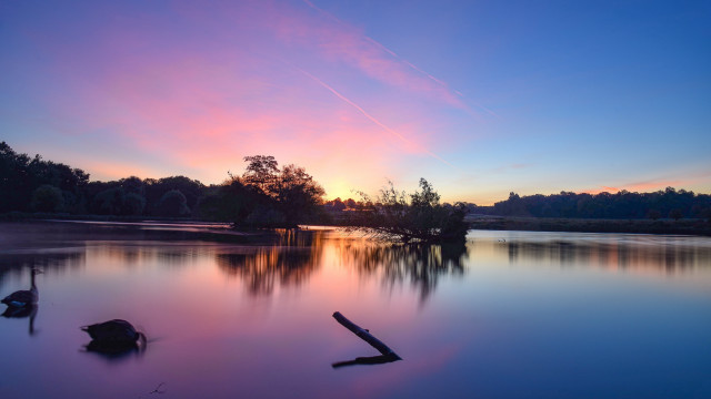 Lake sunset trees reflection clouds free wallpaper for desktop - medium preview image