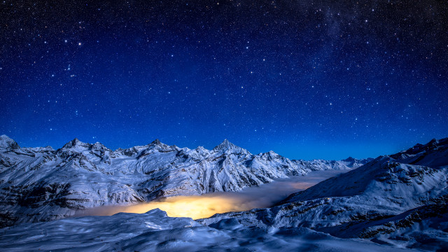 Night sky mountains bright light #2 free wallpaper for desktop - medium preview image