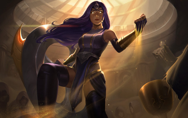 Futuristic woman sword glowing circlet free wallpaper for desktop - medium preview image