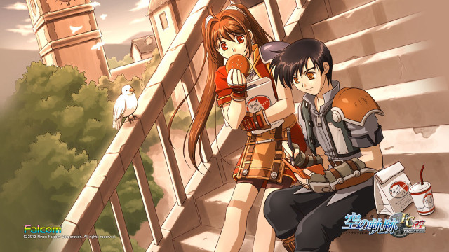 Anime couple stairs clock tower free wallpaper for desktop - medium preview image