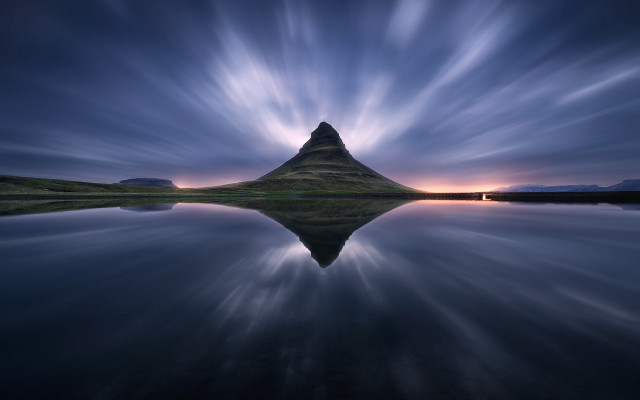 Mountain reflection night clouds sunset free wallpaper for desktop - medium preview image