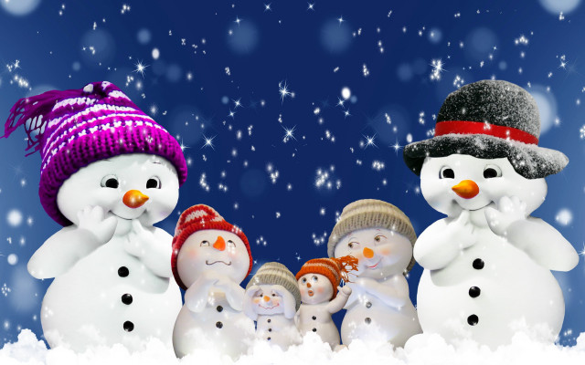 Snowmen winter aurora moon stars free wallpaper for desktop - medium preview image