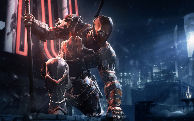 Man suit sword dark city free wallpaper for desktop - medium preview image