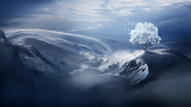 Tree mountain sky clouds lake free wallpaper for desktop - medium preview image