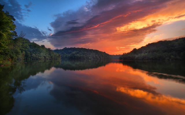 Sunset lake trees clouds automn free wallpaper for desktop - medium preview image