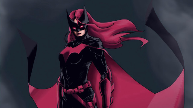 Woman red cape black suit free wallpaper for desktop - medium preview image