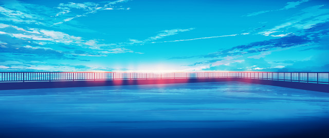 Sunset pool fence clouds blue free wallpaper for desktop - medium preview image