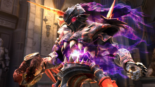 Demonic character purple flames sword free wallpaper for desktop - medium preview image
