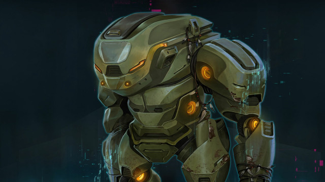 Glowing robot metal glass yellow free wallpaper for desktop - medium preview image