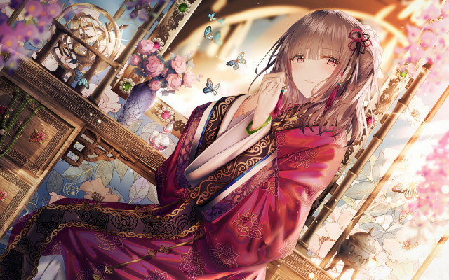 Pink dress mirror butterfly kimono free wallpaper for desktop - medium preview image