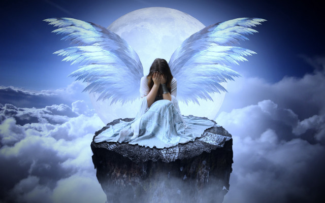 Woman angel wings moon clouds free wallpaper for desktop - medium preview image