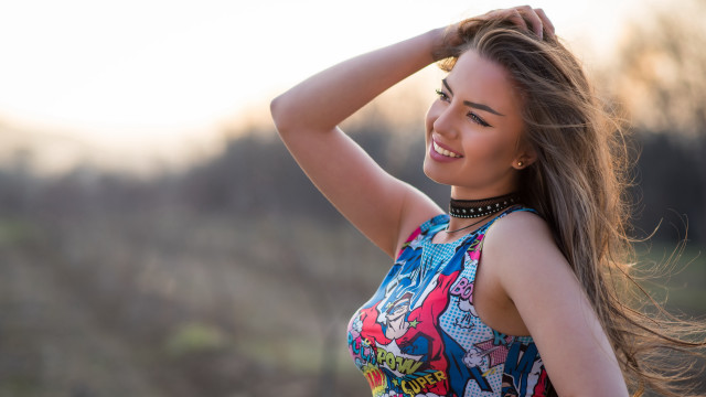 Woman longhair colorfuldress chokernose eyes free wallpaper for desktop - medium preview image