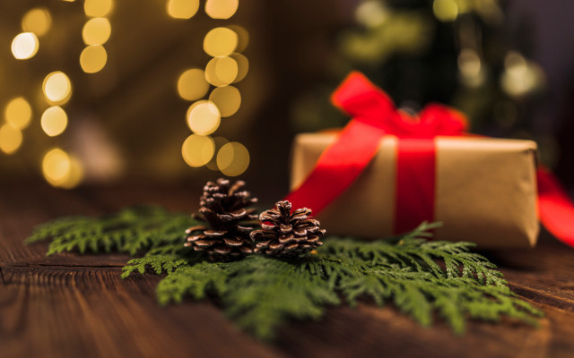 Present box red ribbon pine #2 free wallpaper for desktop - medium preview image