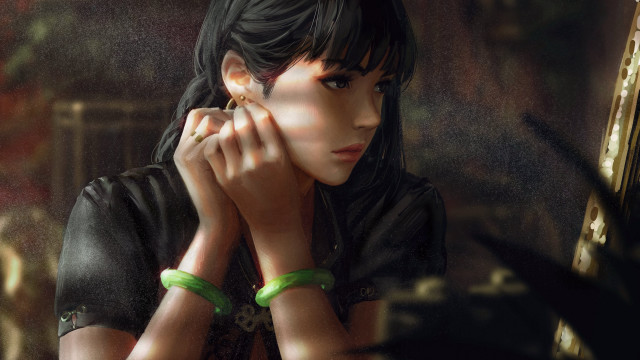 Woman green bracelet black shirt free wallpaper for desktop - medium preview image