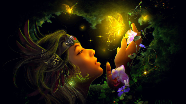 Woman butterfly glowing face nature free wallpaper for desktop - medium preview image
