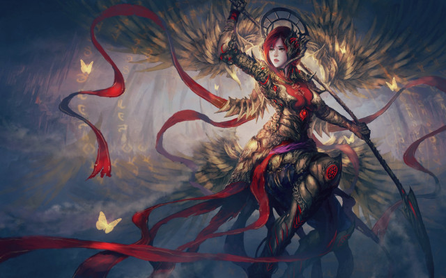 Woman sword wings horse red free wallpaper for desktop - medium preview image