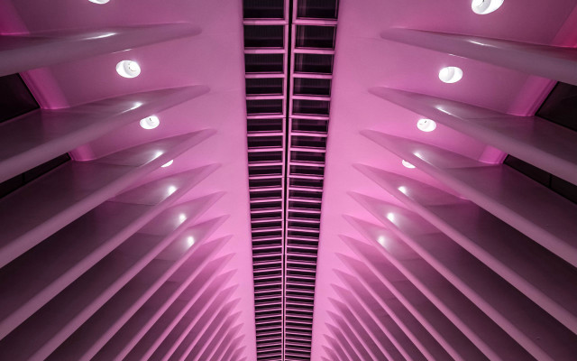 Pink ceiling lights hallway retrofuturism free wallpaper for desktop - medium preview image