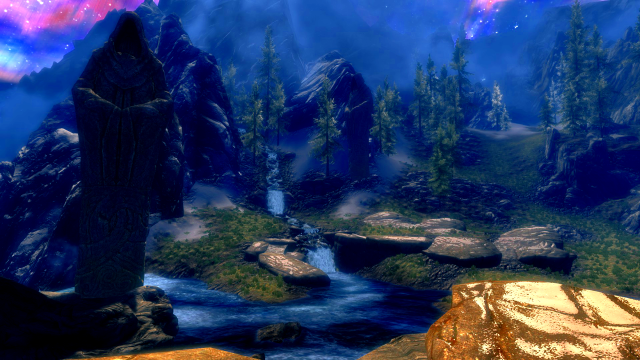 Mountain stream waterfall star filled free wallpaper for desktop - medium preview image