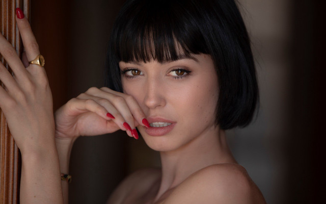 Woman red manicure ring posing free wallpaper for desktop - medium preview image