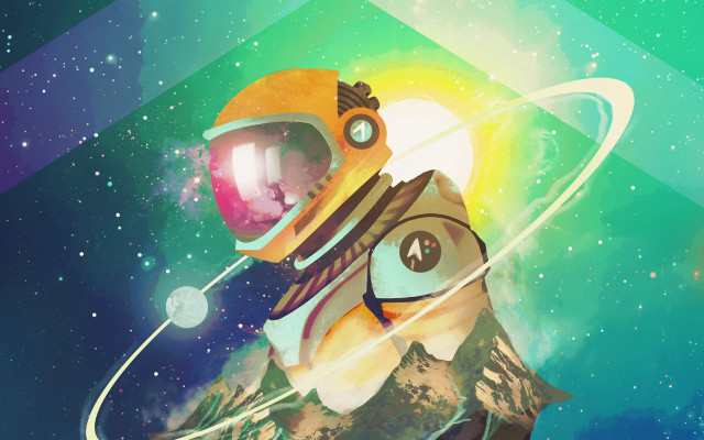 Space man helmet mountains stars free wallpaper for desktop - medium preview image
