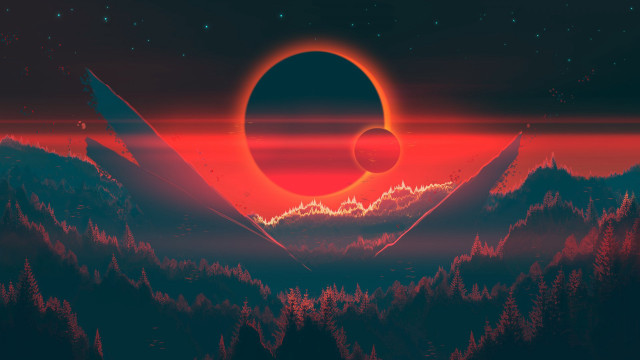 Red blue eclipse mountain sky free wallpaper for desktop - medium preview image