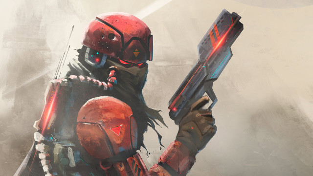 Red helmet man holding gun free wallpaper for desktop - medium preview image